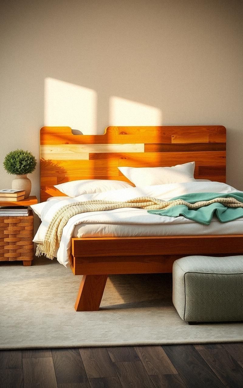 Rustic Wooden Platform Bed Frame