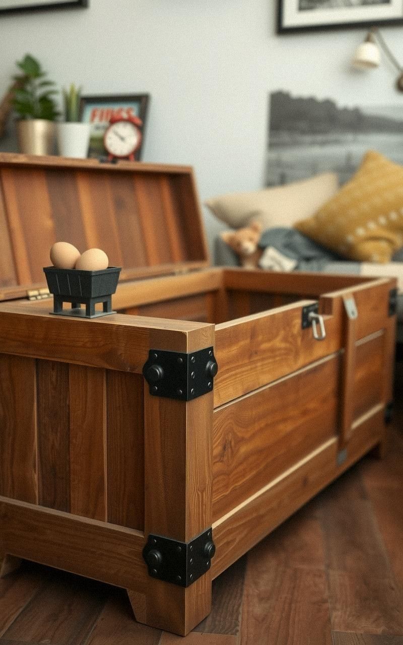 Rustic Wooden Storage Chest With Metal Accents