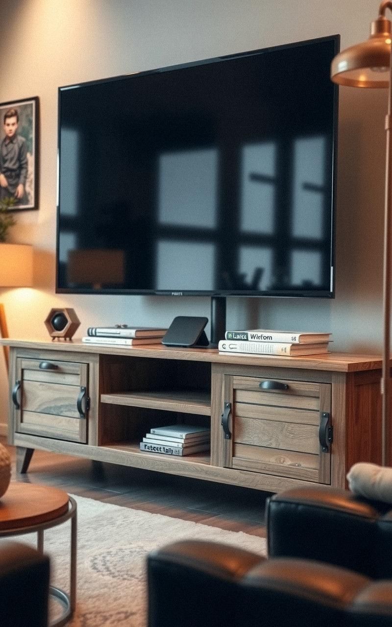 Rustic Wooden TV Stand With Open Shelving