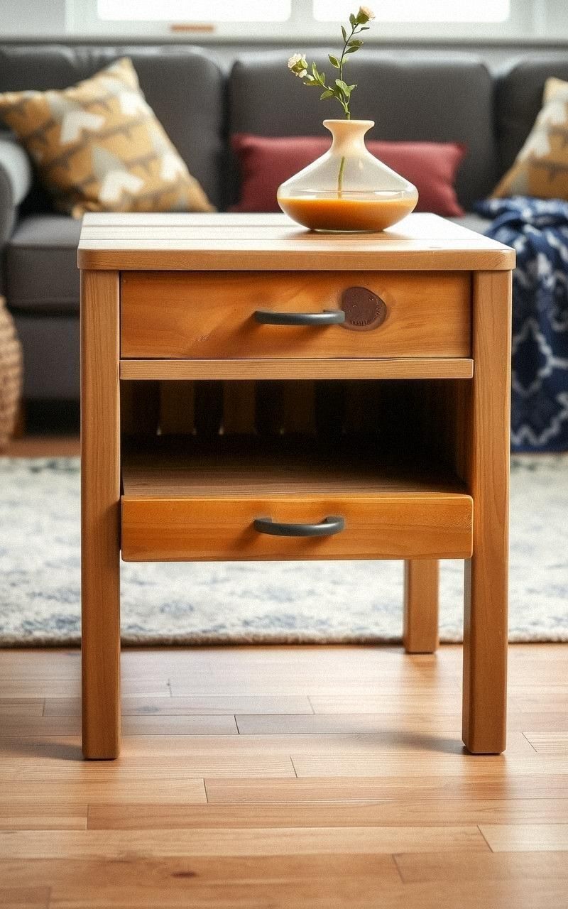 Wooden Rustic Side Table With Storage
