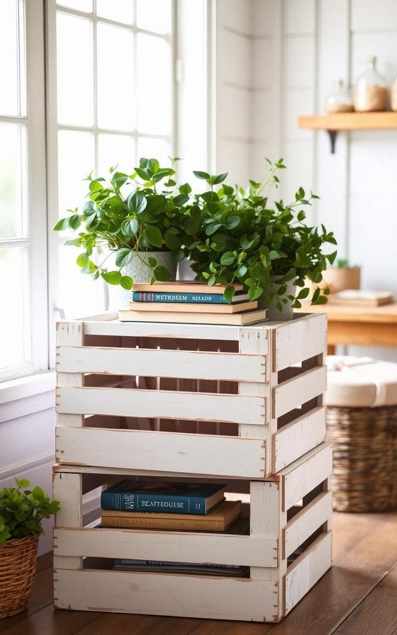 Distressed Whitewashed Wooden Crates