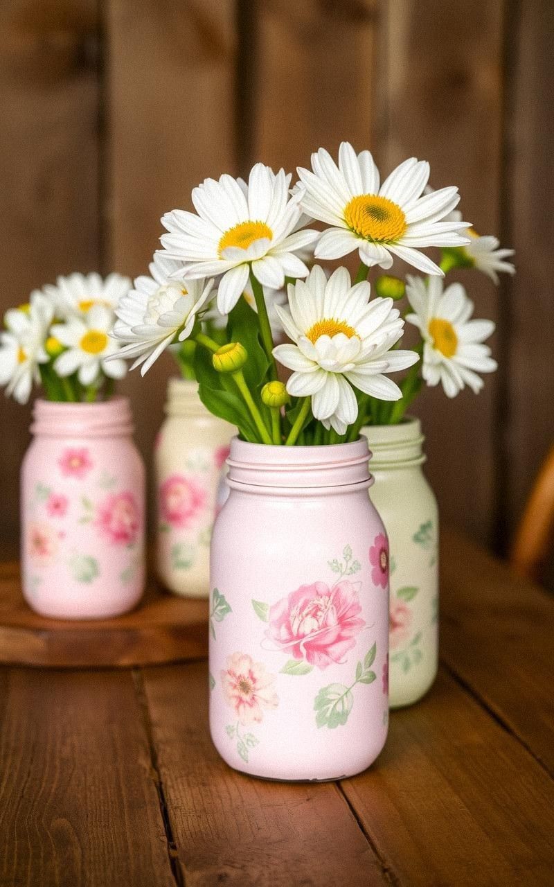 Hand-Painted Floral Mason Jars