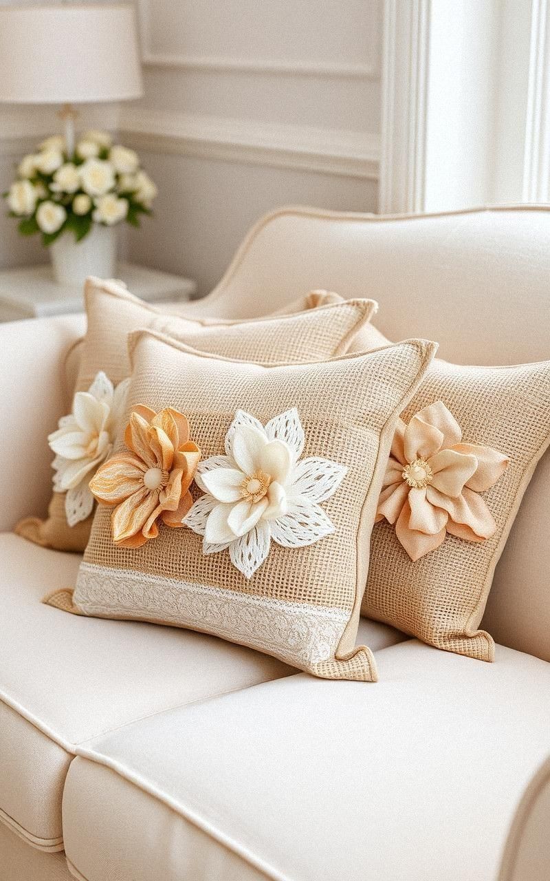 Handcrafted Burlap and Lace Pillows