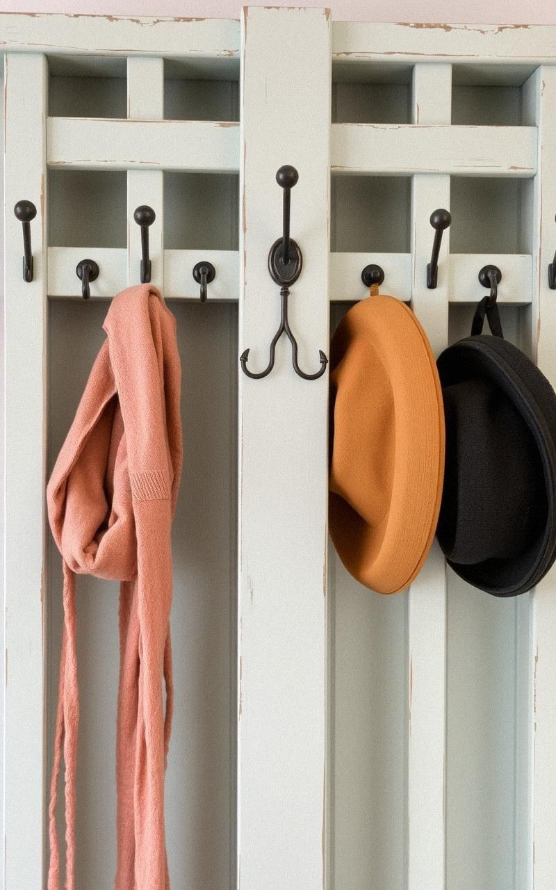 Painted and Distressed Wooden Coat Rack