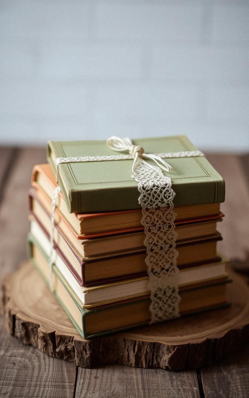 Vintage Book Stack with Lace Wrap