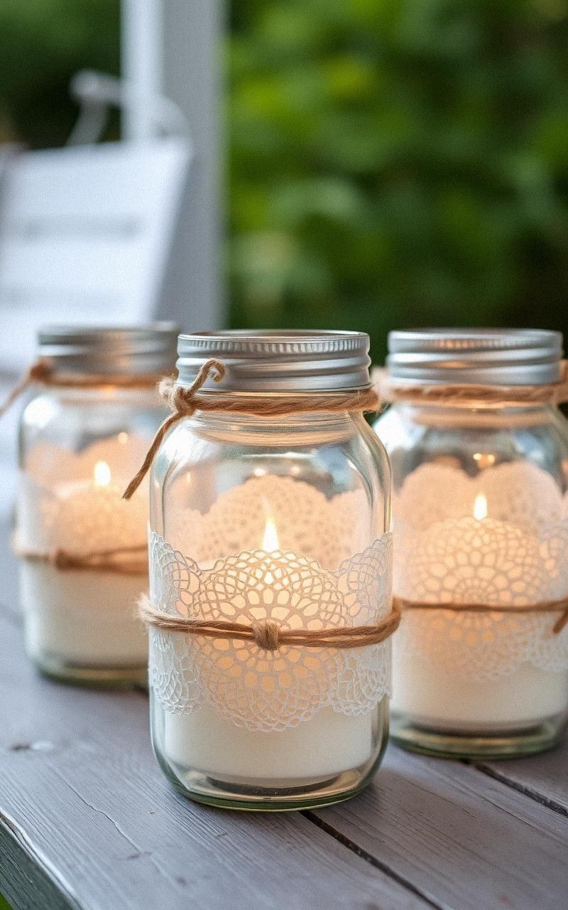 Vintage Doily Wrapped Mason Jar Lanterns