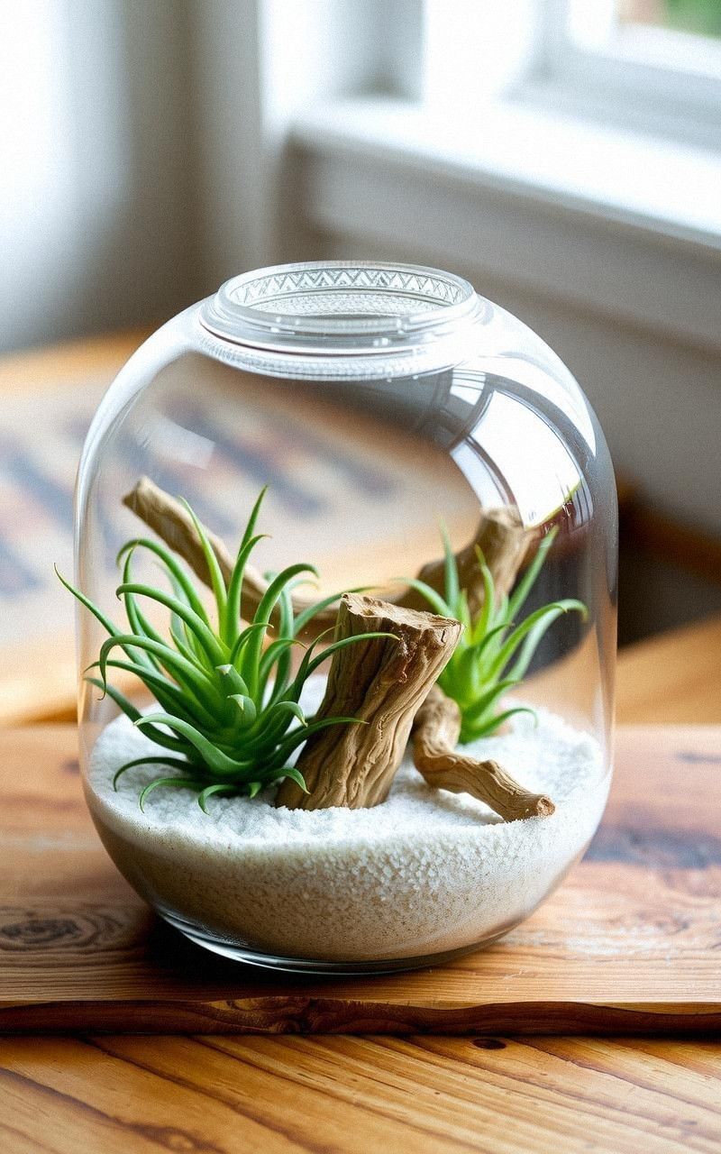 Air Plant Terrarium With Driftwood Accents