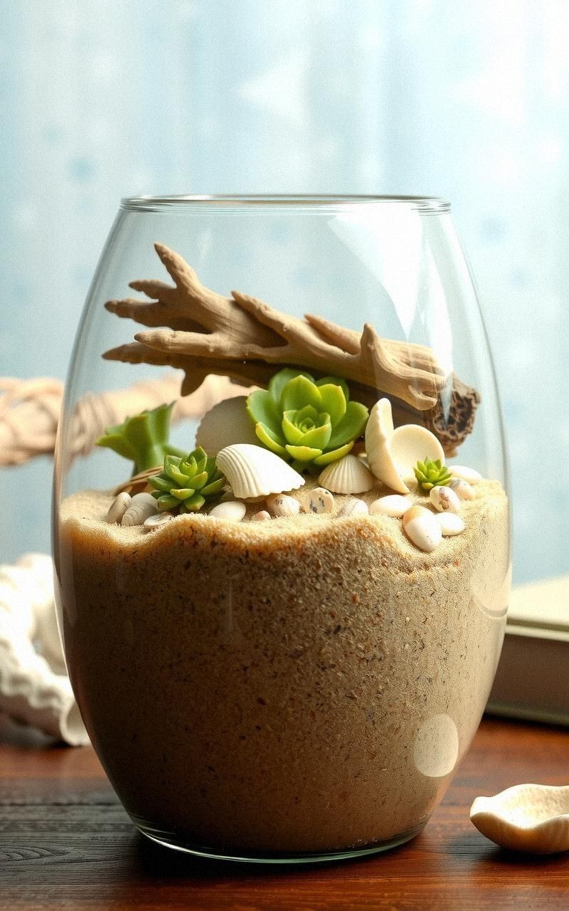 Beach-Themed Terrarium With Shells And Sand