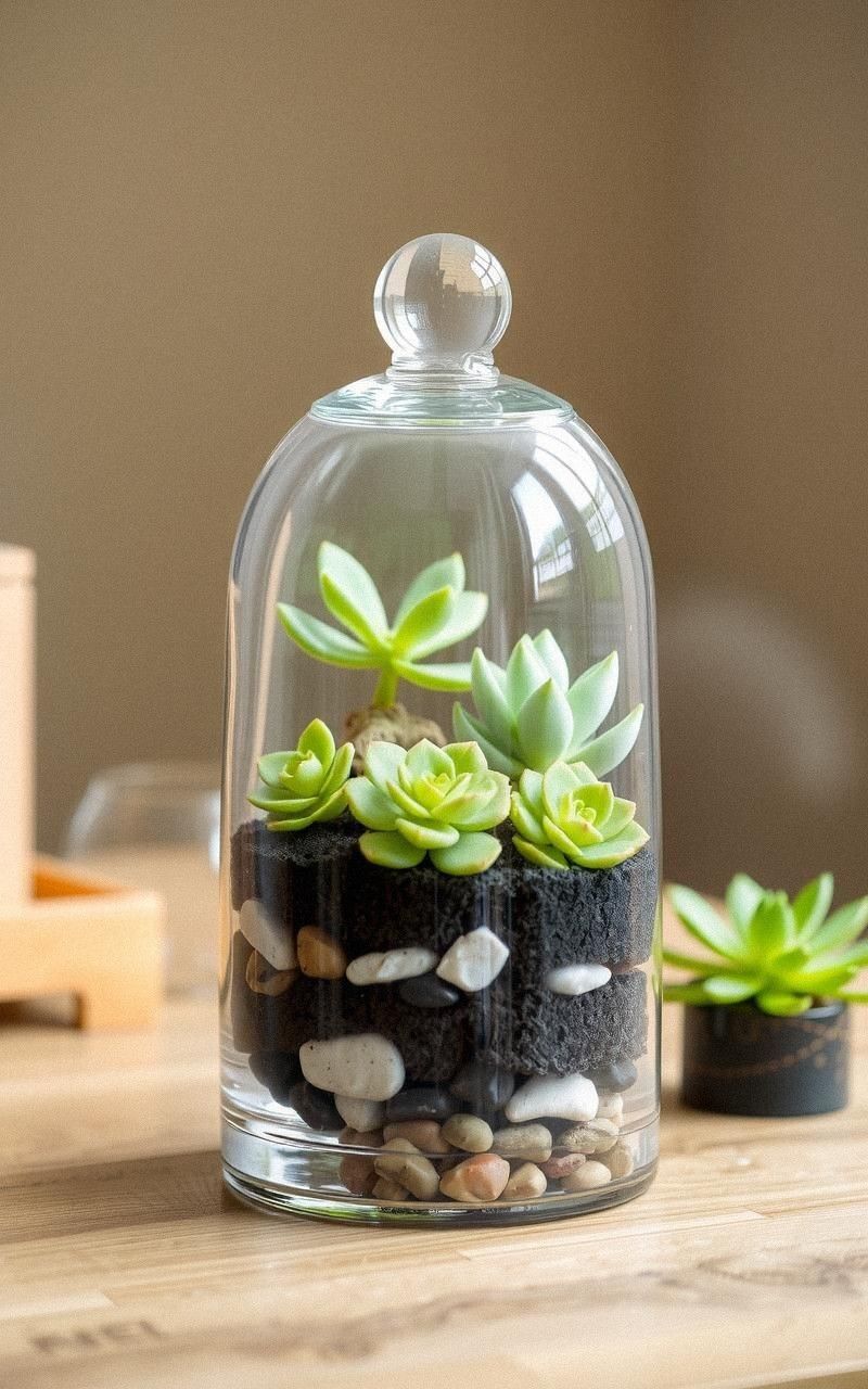 Classic Succulent Terrarium With Pebble Layers