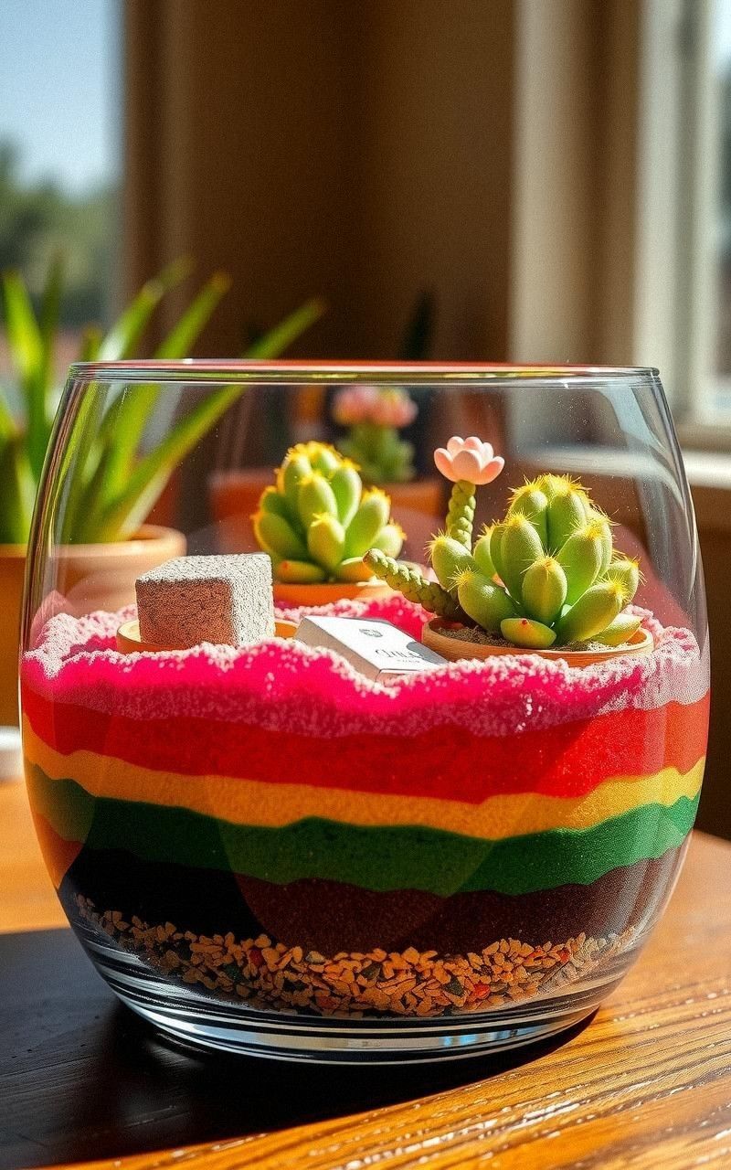 Desert-Themed Cactus Terrarium With Sand Art