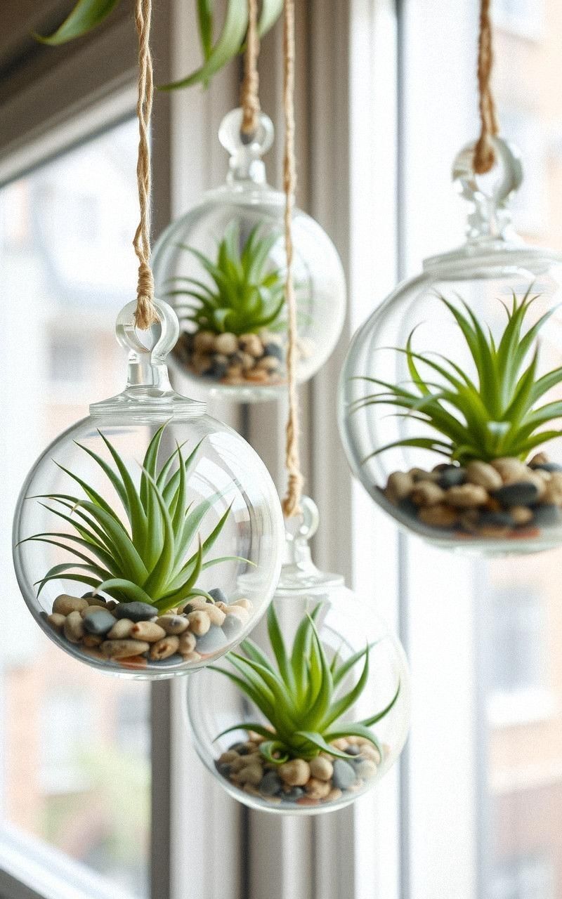 Hanging Glass Orb Terrarium With Air Plants