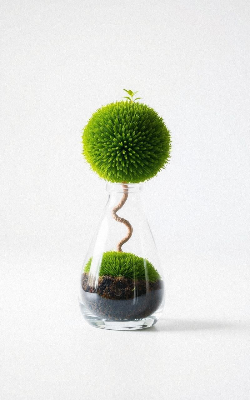 Moss Ball Terrarium With Simple Vase Display
