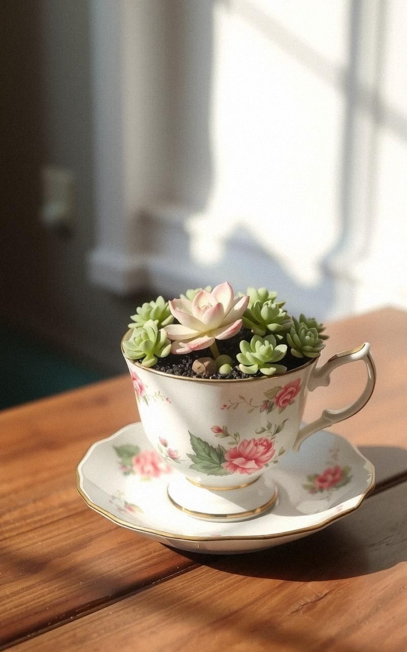 Vintage Teacup Terrarium With Mini Plants