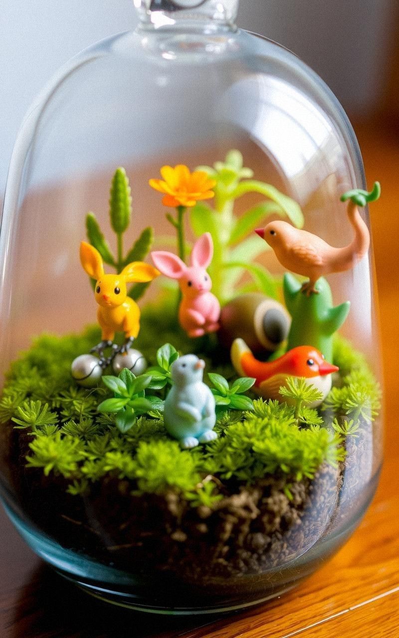 Whimsical Animal-Themed Terrarium With Figurines