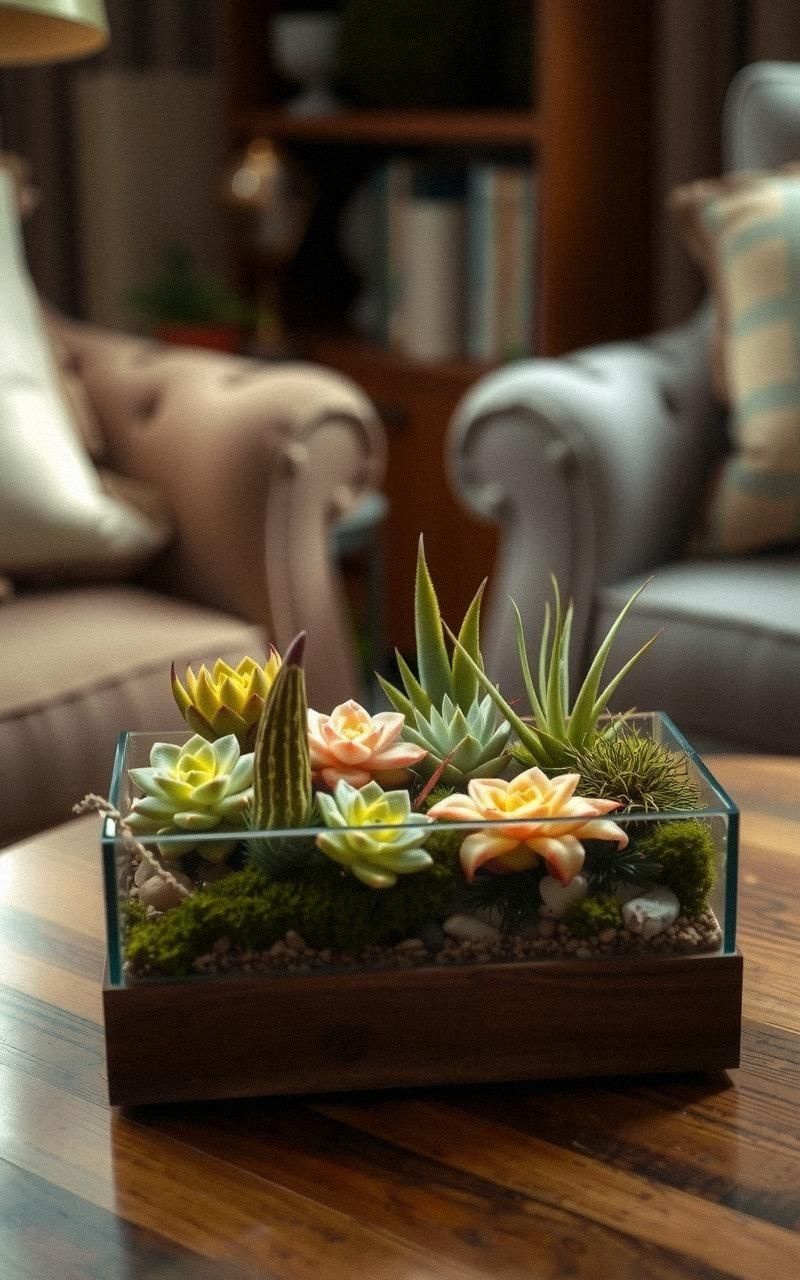 Wooden Box Terrarium With Mixed Plants