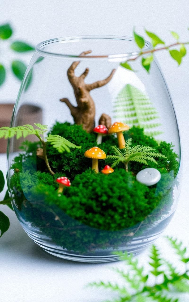 Woodland-Themed Terrarium With Mini Mushrooms