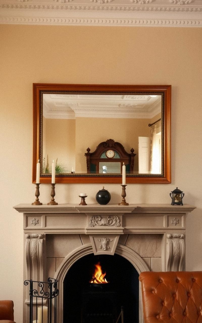 Use Mirrors to Frame a Fireplace Mantel