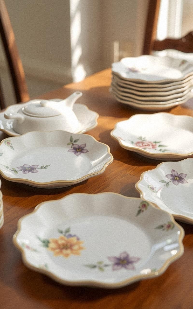 Ceramic Dessert Plates With Painted Floral Motifs