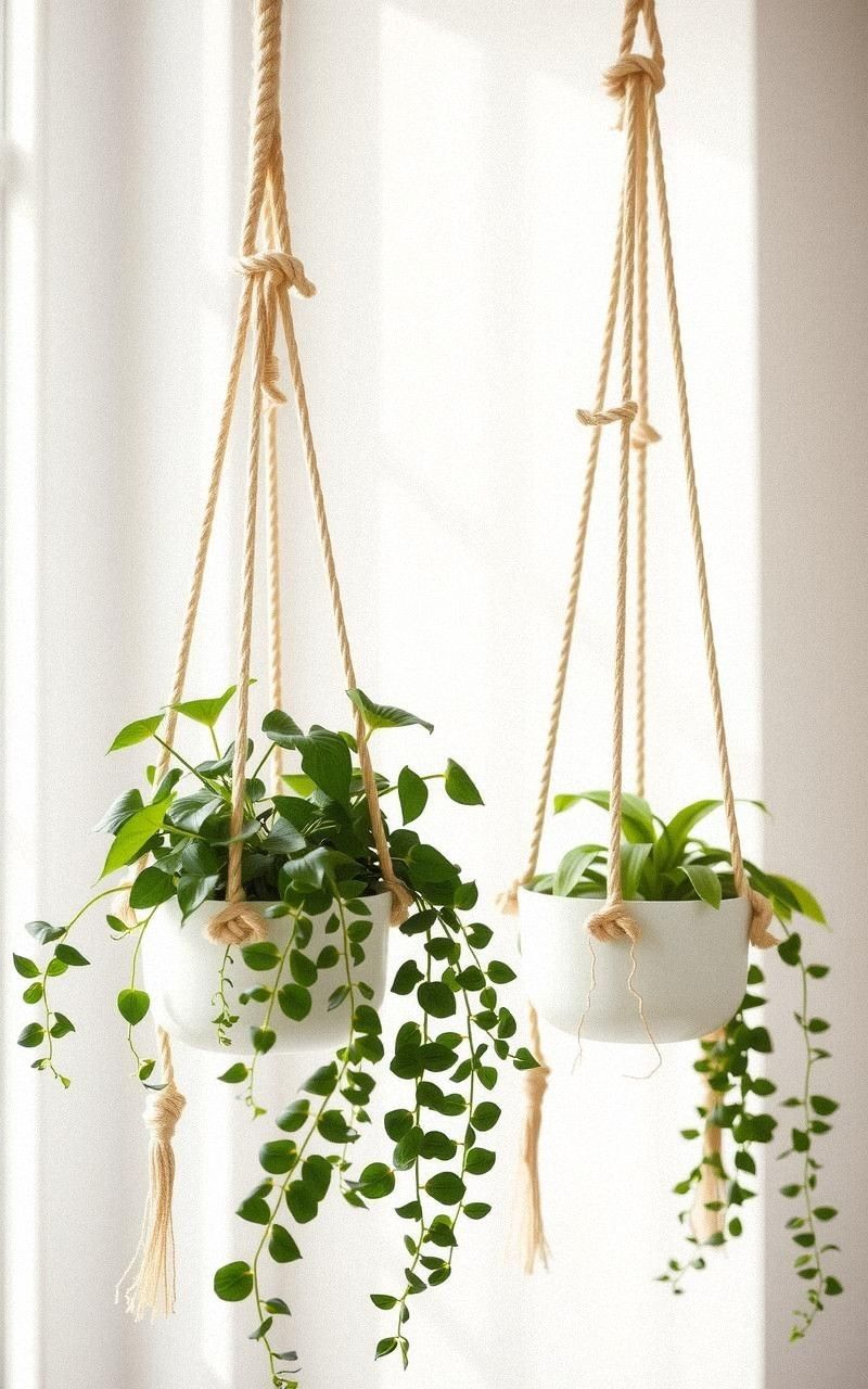 Ceramic Hanging Planters With Braided Details
