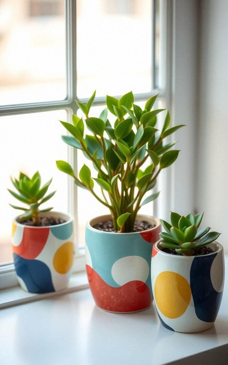 Hand-Painted Ceramic Planters For Greenery Display