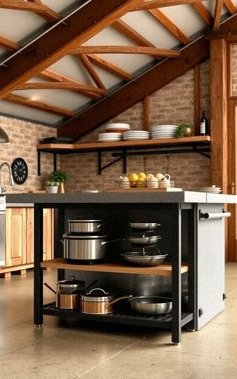 Concrete And Steel Kitchen Islands With Storage