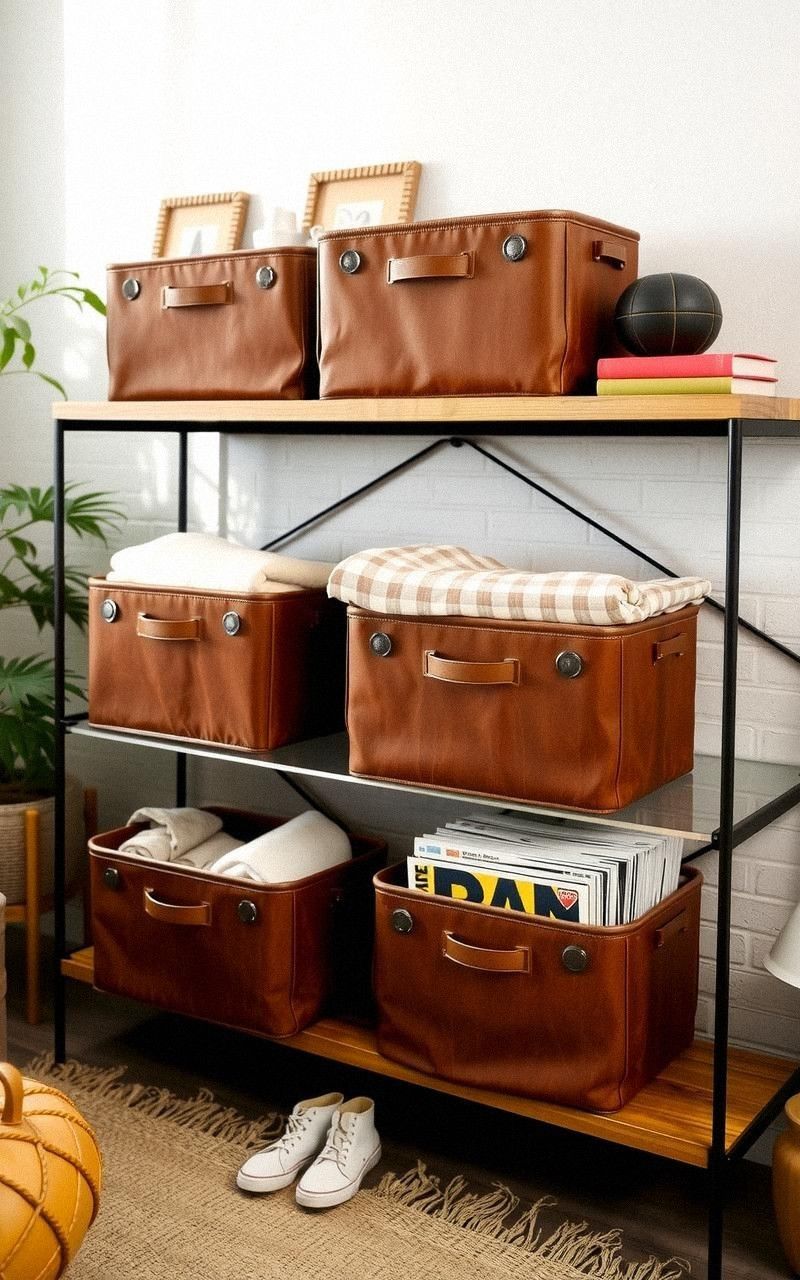 Distressed Leather Bins For Soft Yet Durable Storage