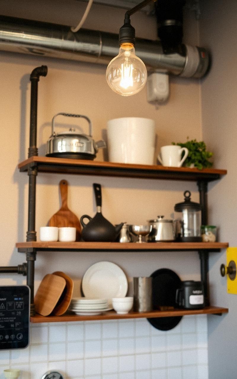 Exposed Bulb Lighting With Integrated Shelving