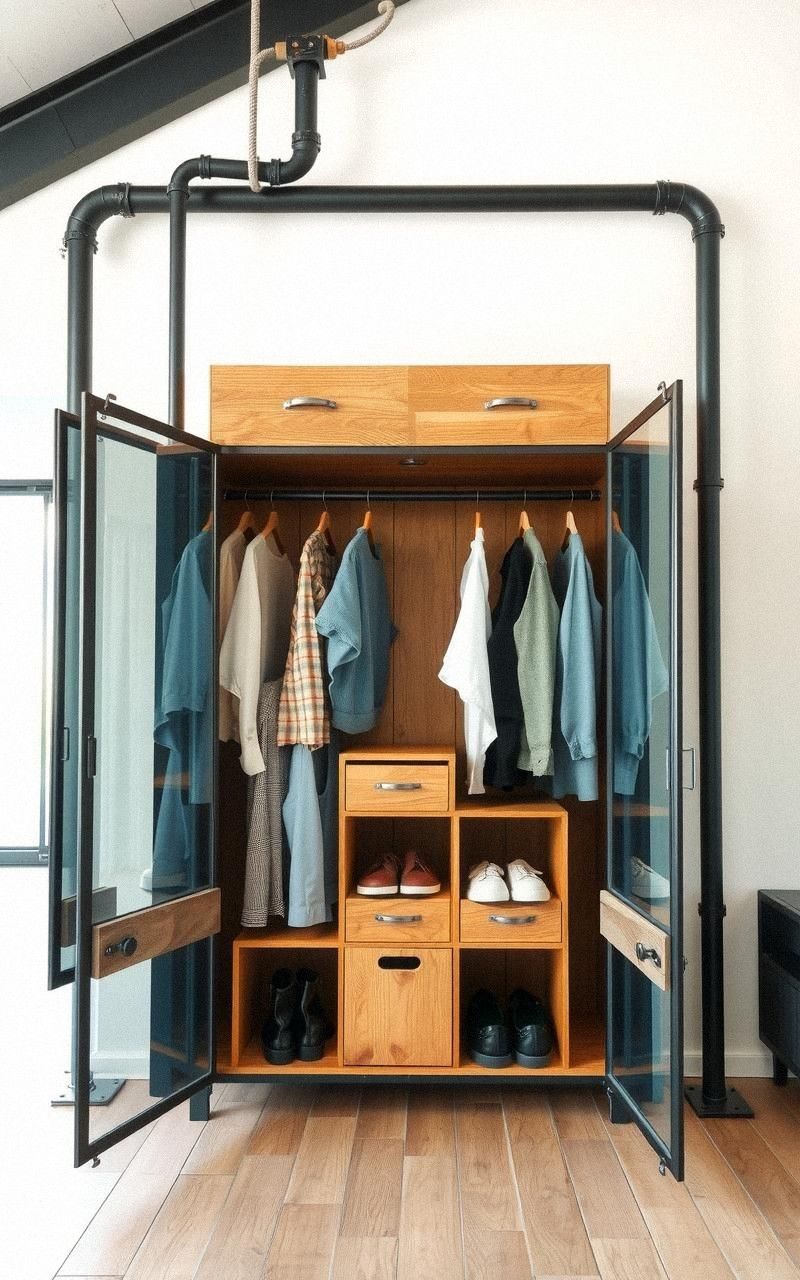 Exposed Pipe Wardrobe Racks For Open Clothing Storage
