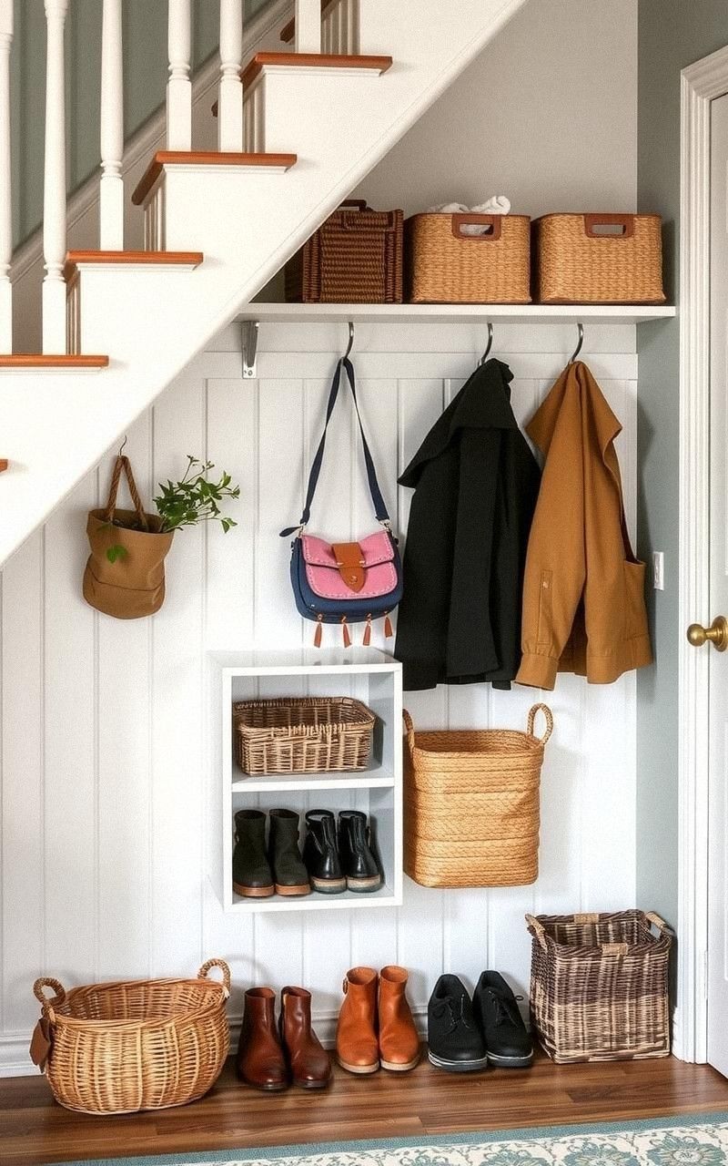 Coat and Shoe Storage with Hooks and Shelves