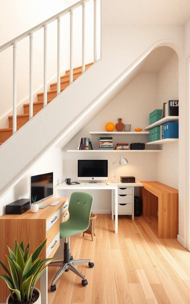Compact Home Office Setup Beneath Stairs
