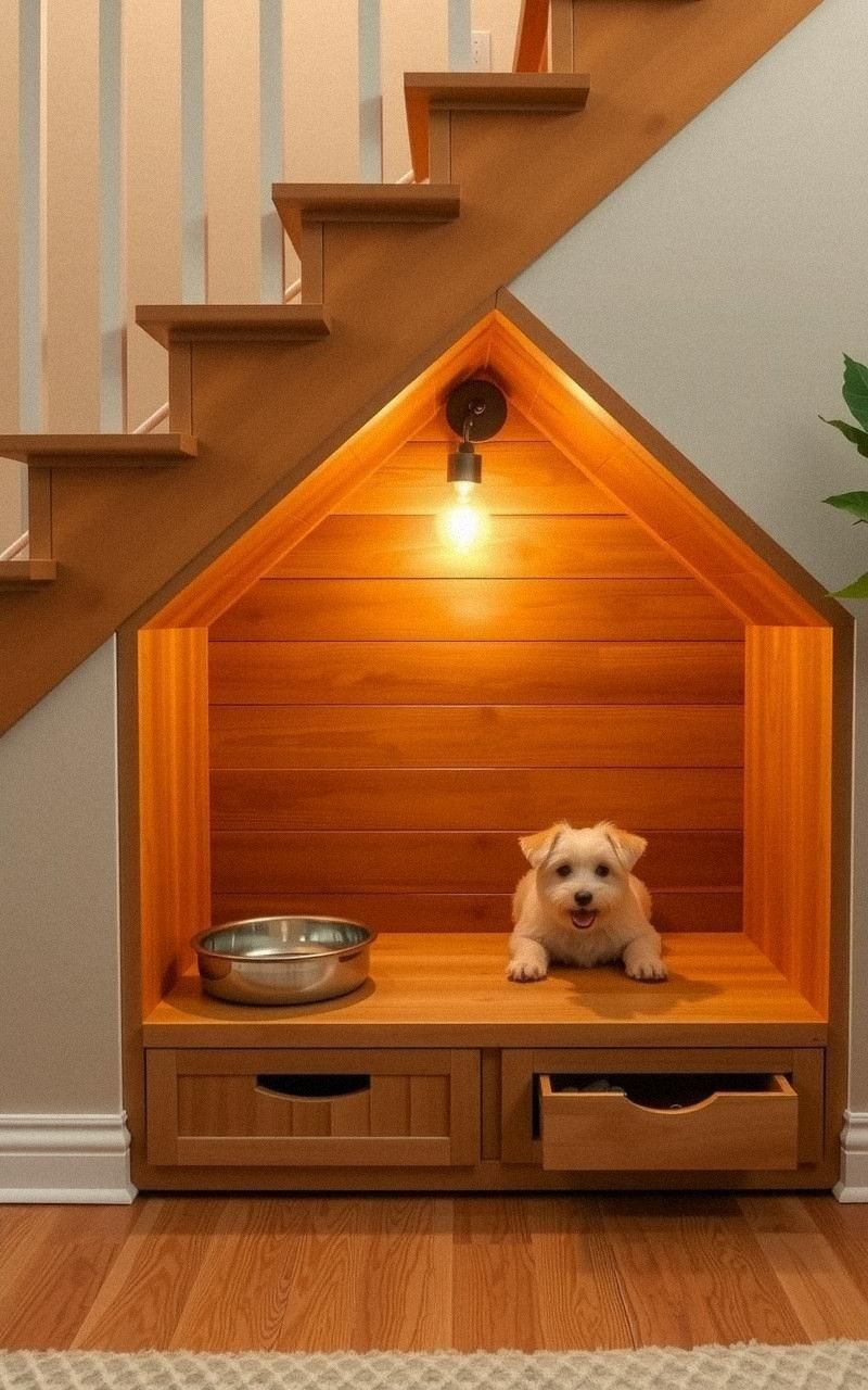 Pet Area with Built-In Feeding Station and Bed