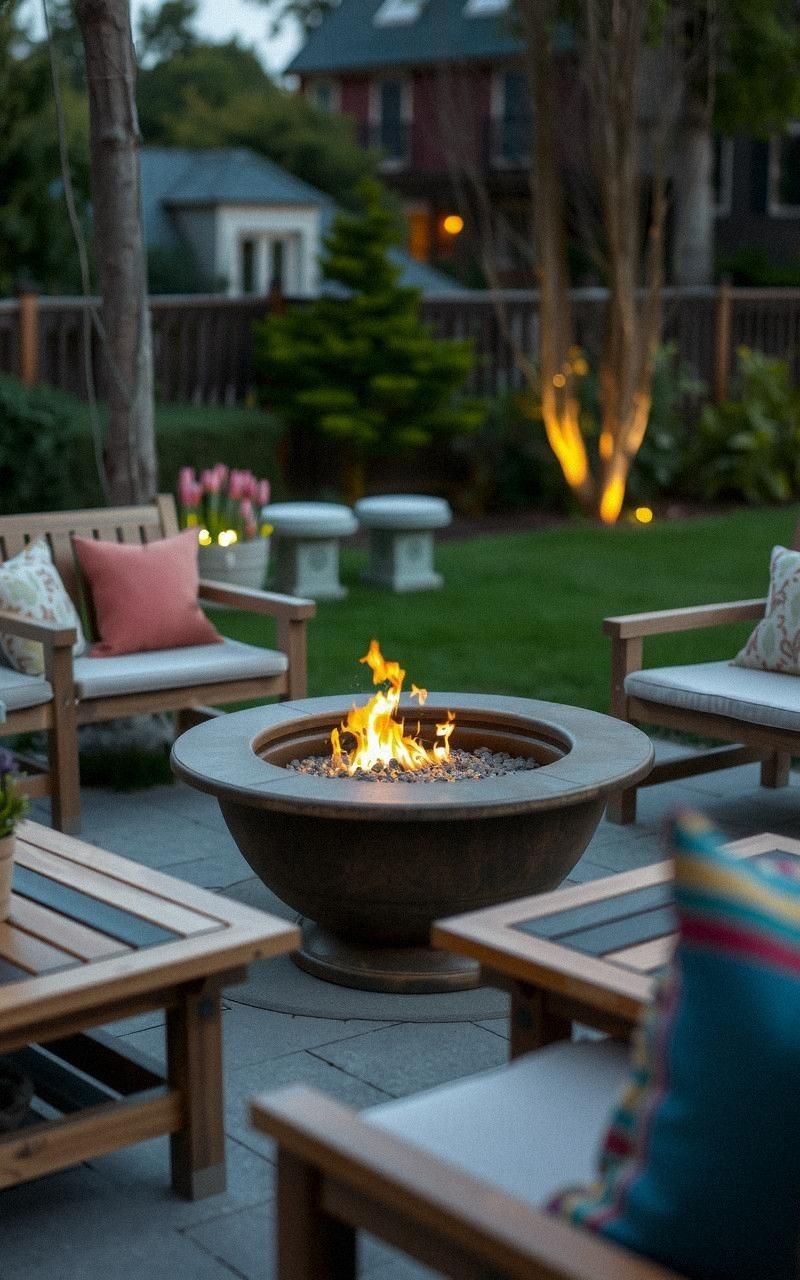 Fire Pit with Built-In Cooler and Side Tables