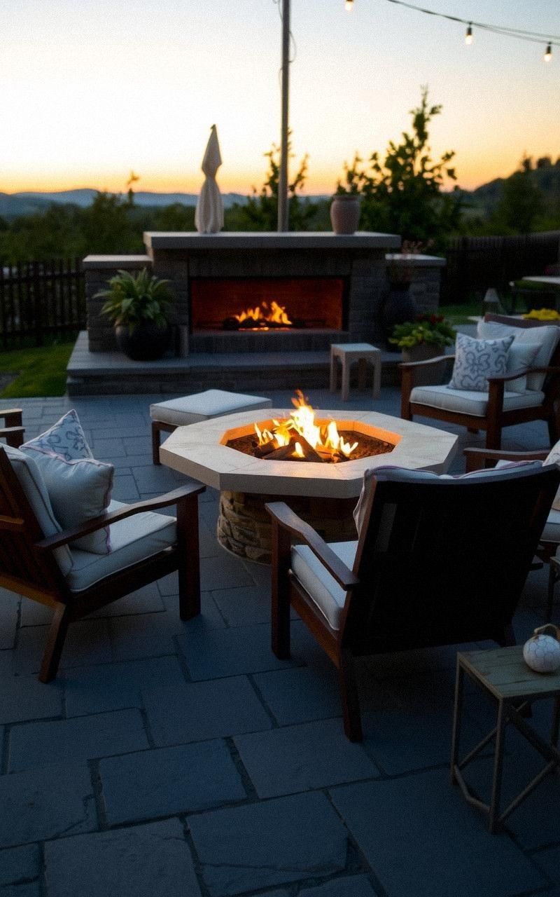 Fire Pit with Stone Pavers and Low Lounge Chairs