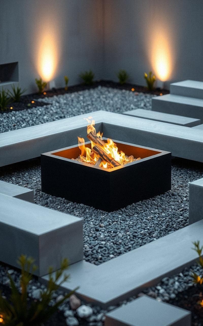 Modern Minimalist Fire Pit with Sleek Seating