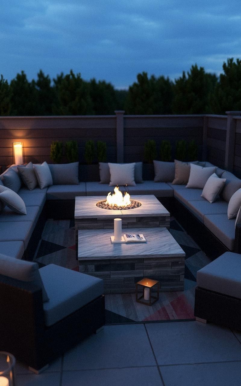 Square Fire Pit with Modular Sectional Seating