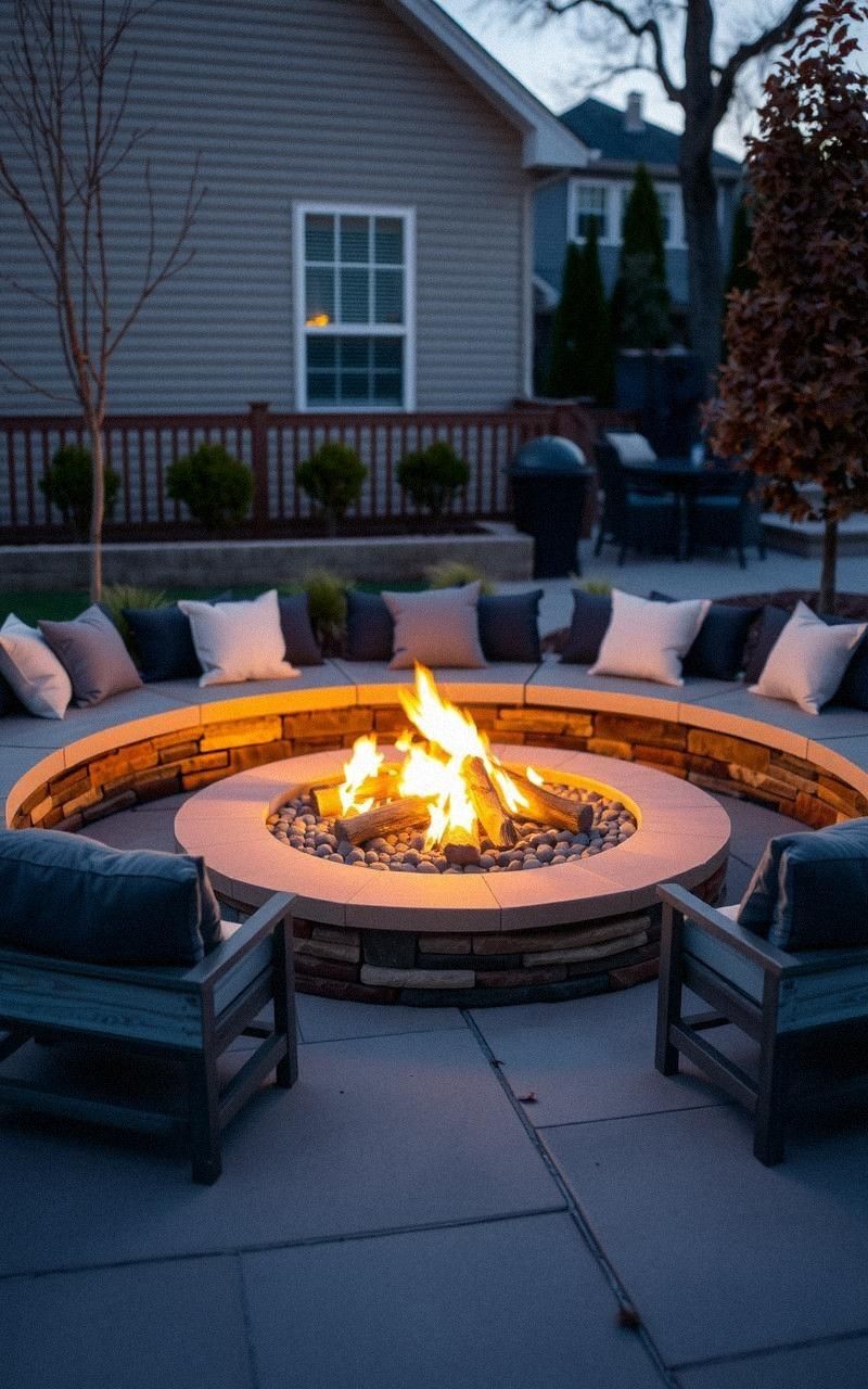 Sunken Fire Pit with Built-In Seating Walls