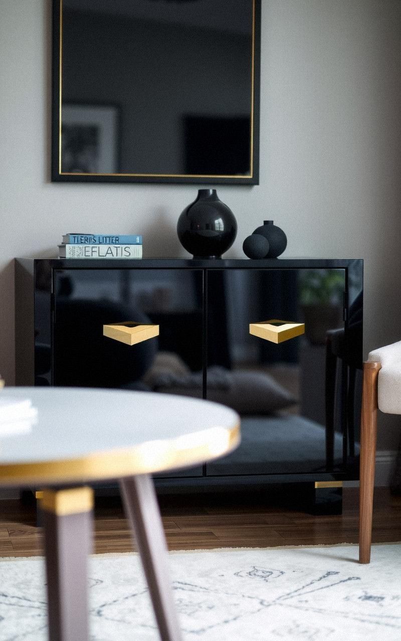 Black Lacquered Cabinets Adding Bold Contrast