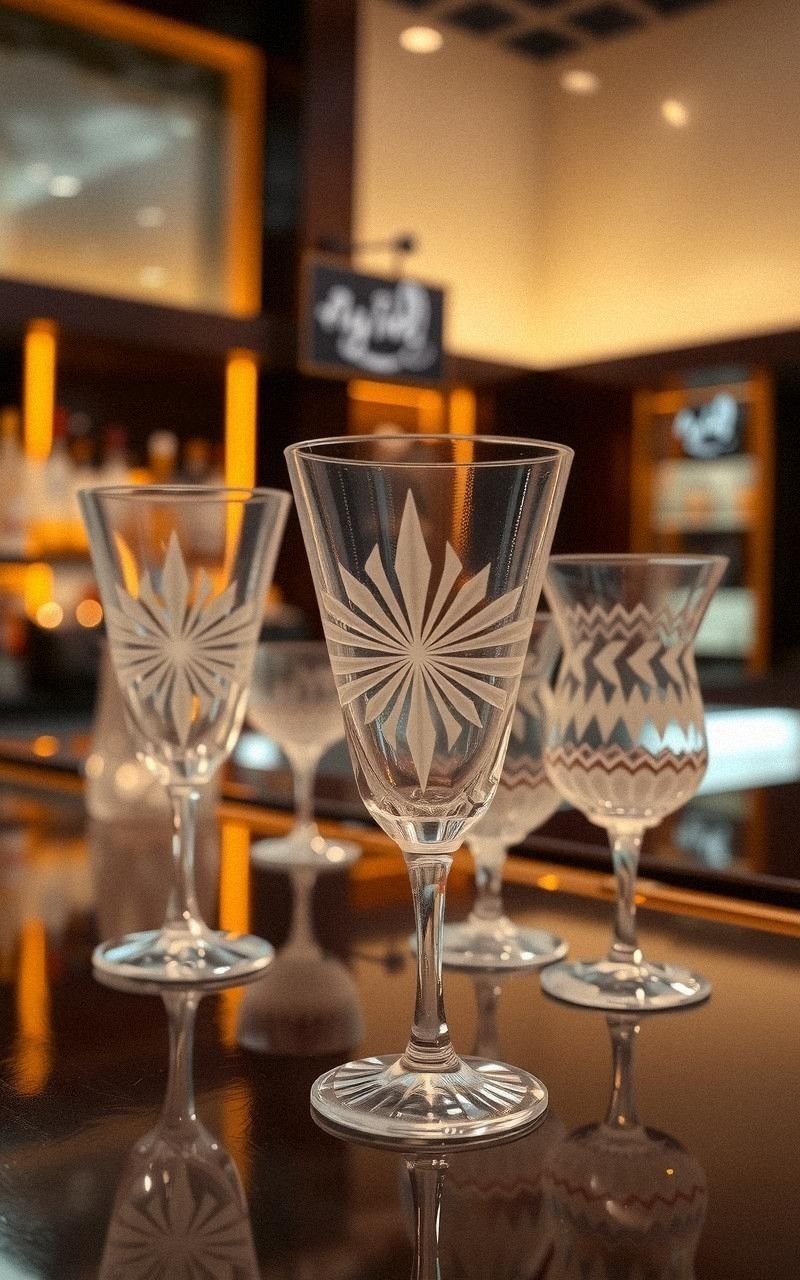 Elegant Glassware with Etched Art Deco Details