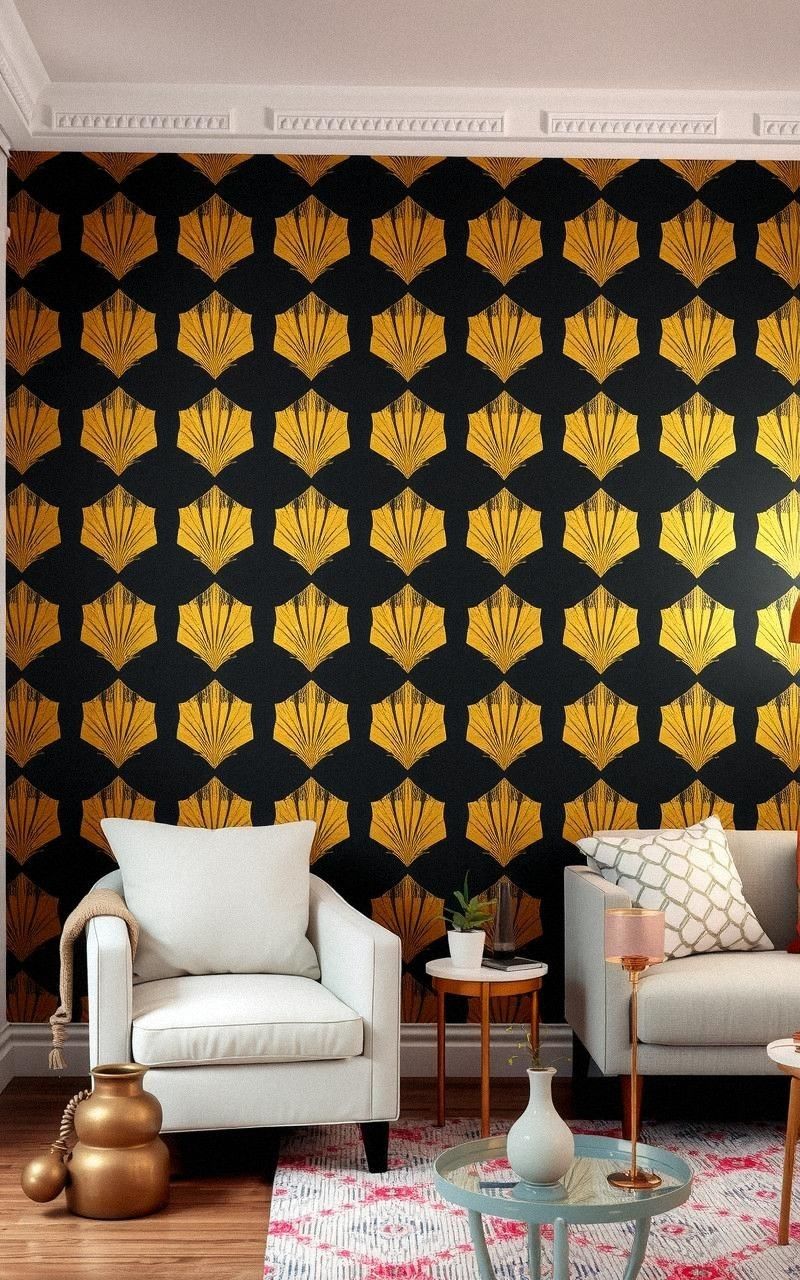 Rich Wallpaper with Metallic Geometric Patterns