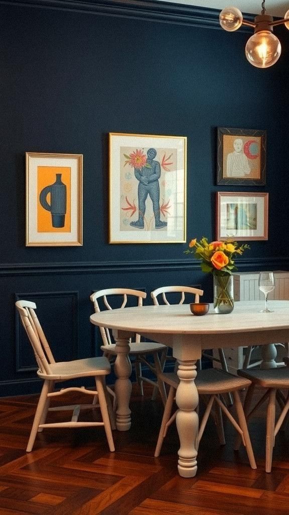 Create Contrast with Dark Walls and Light Furnishings