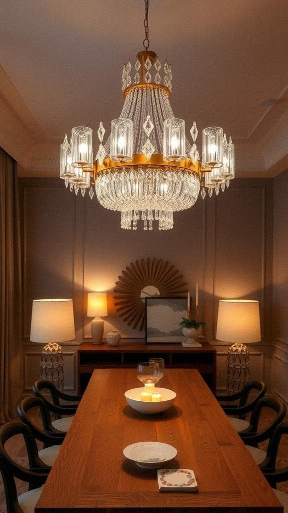 Layered Lighting with Chandeliers and Lamps