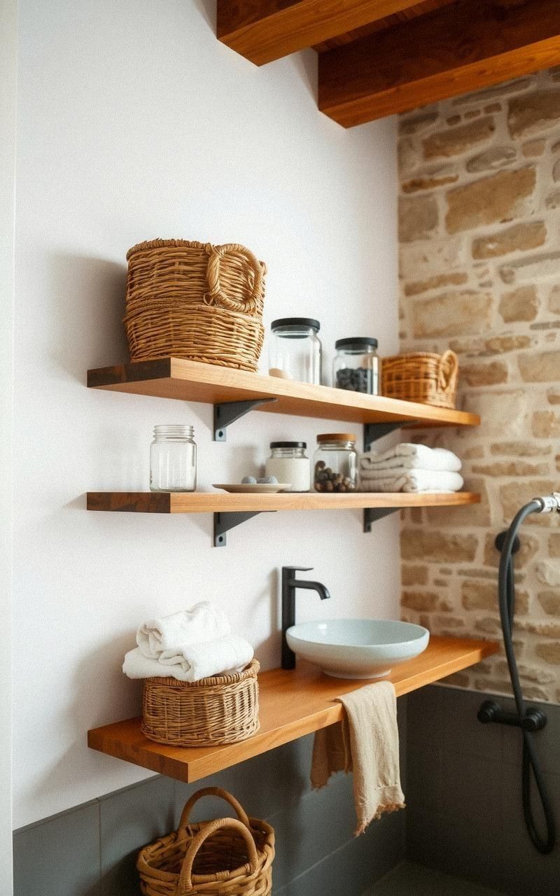 Open Shelving With Natural Wood For Storage