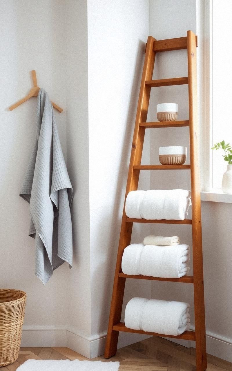 Rustic Wooden Ladder For Towel Display