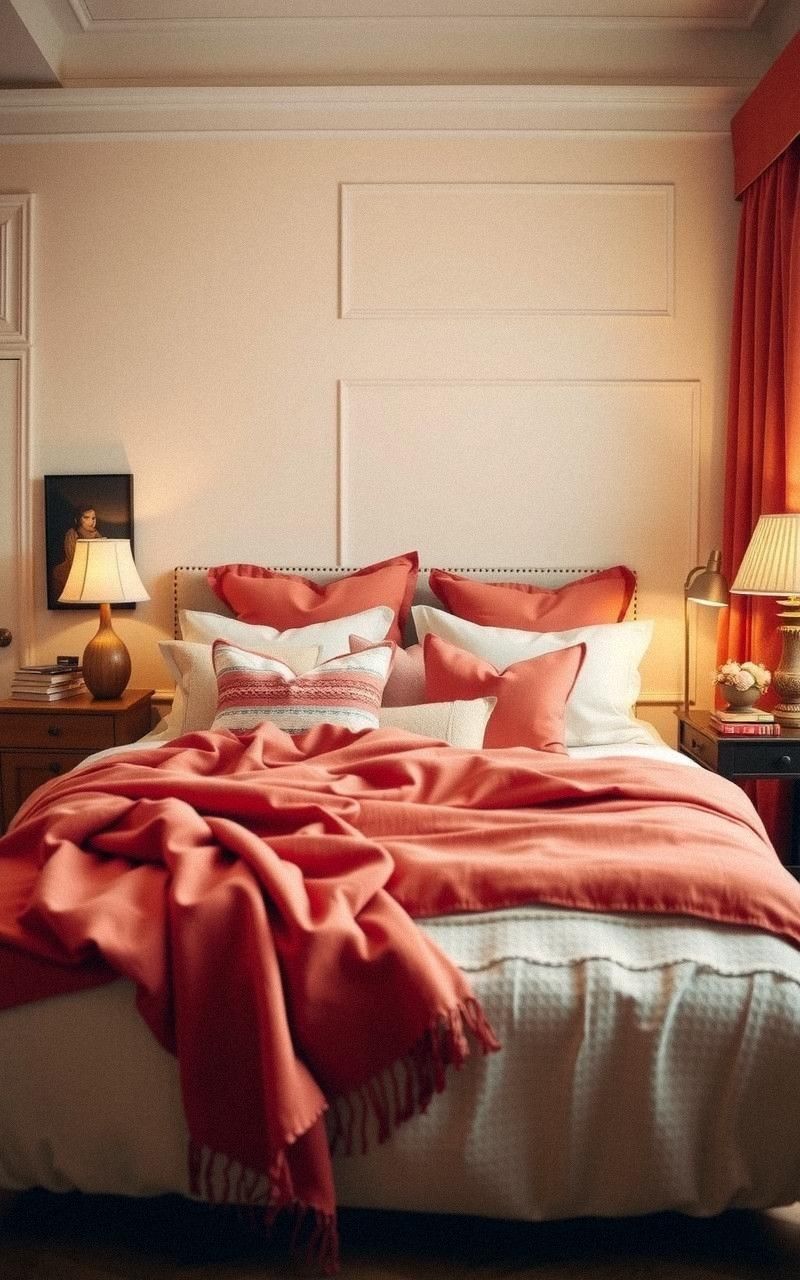 Coral and Cream Bedroom Warmth