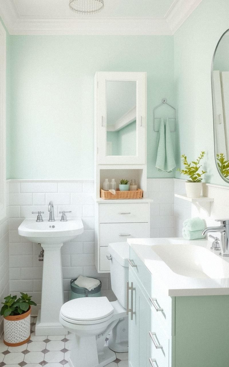 Pale Mint and White Bathroom Refresh