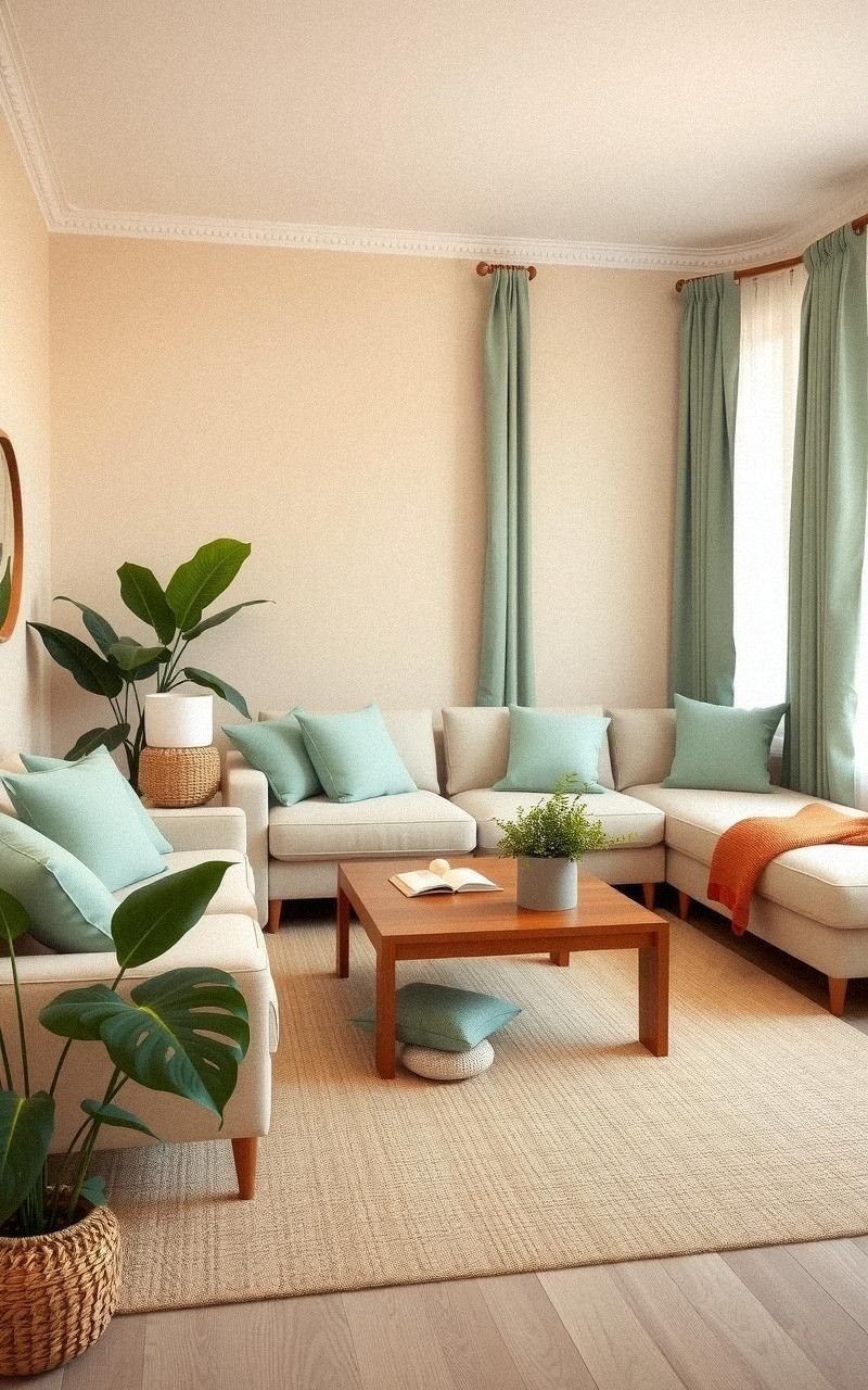 Seafoam Green and Beige Living Room Blend