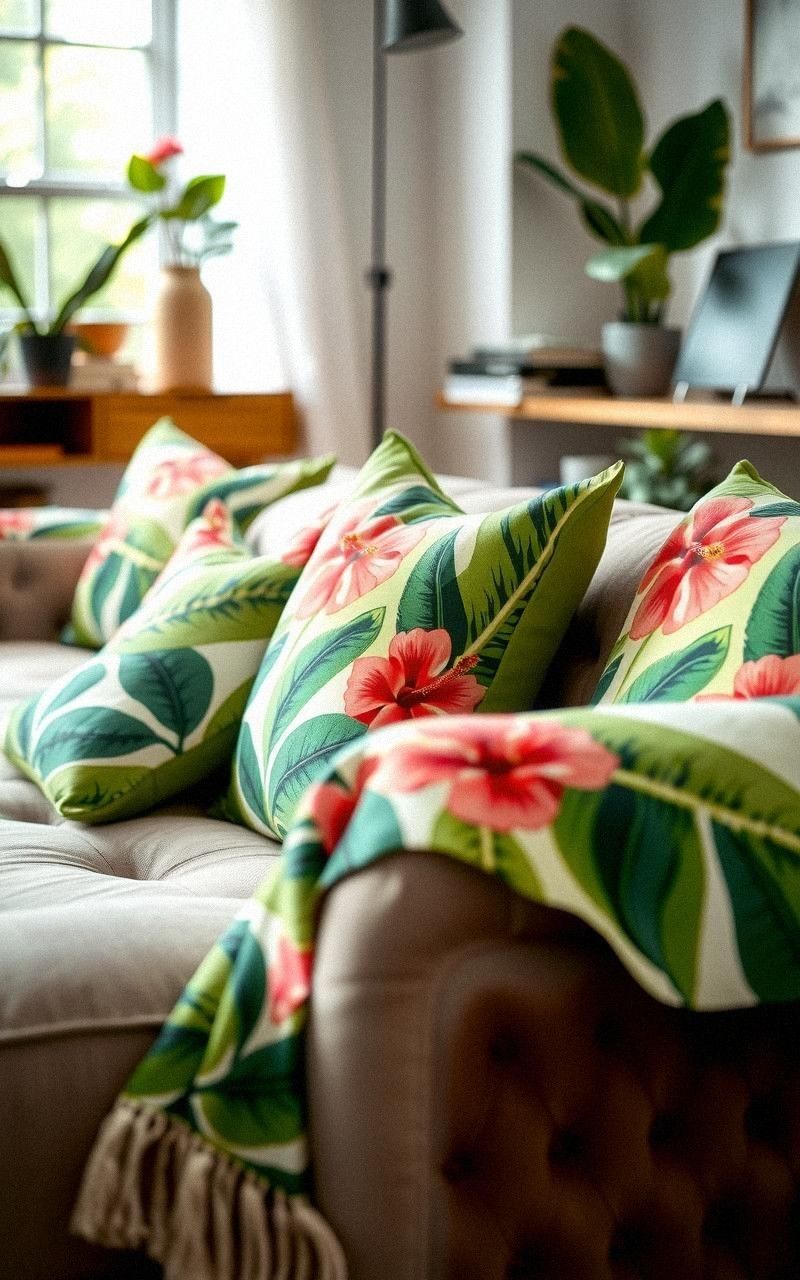 Bold Tropical Prints On Cushions And Throws