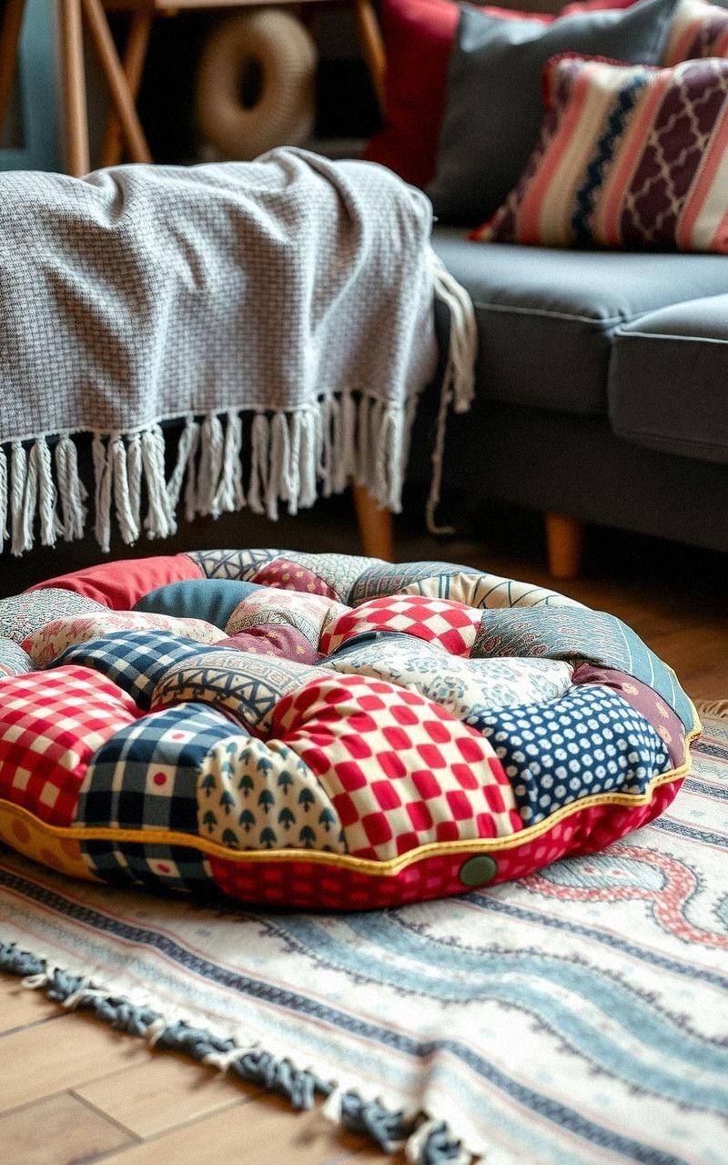 Bohemian Patchwork Floor Cushion For Eclectic Vibes
