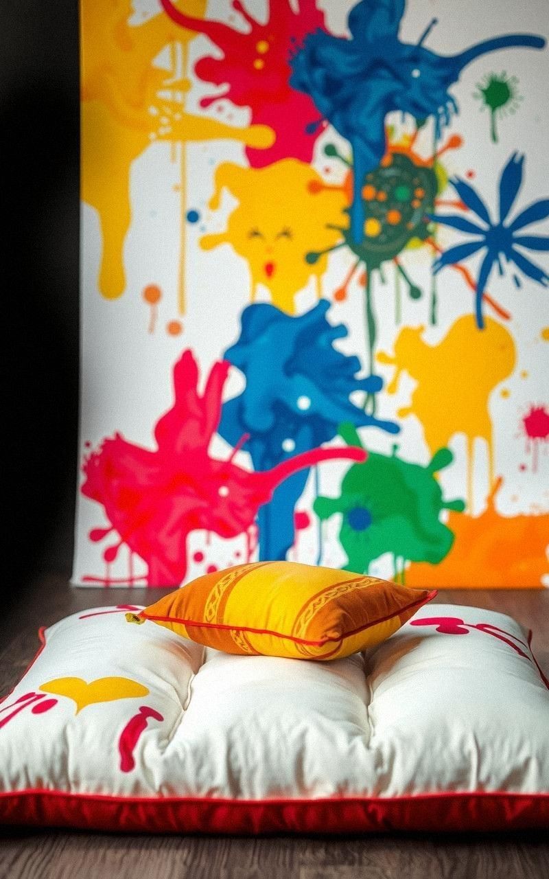 Hand-Painted Artistic Floor Cushion For Unique Decor