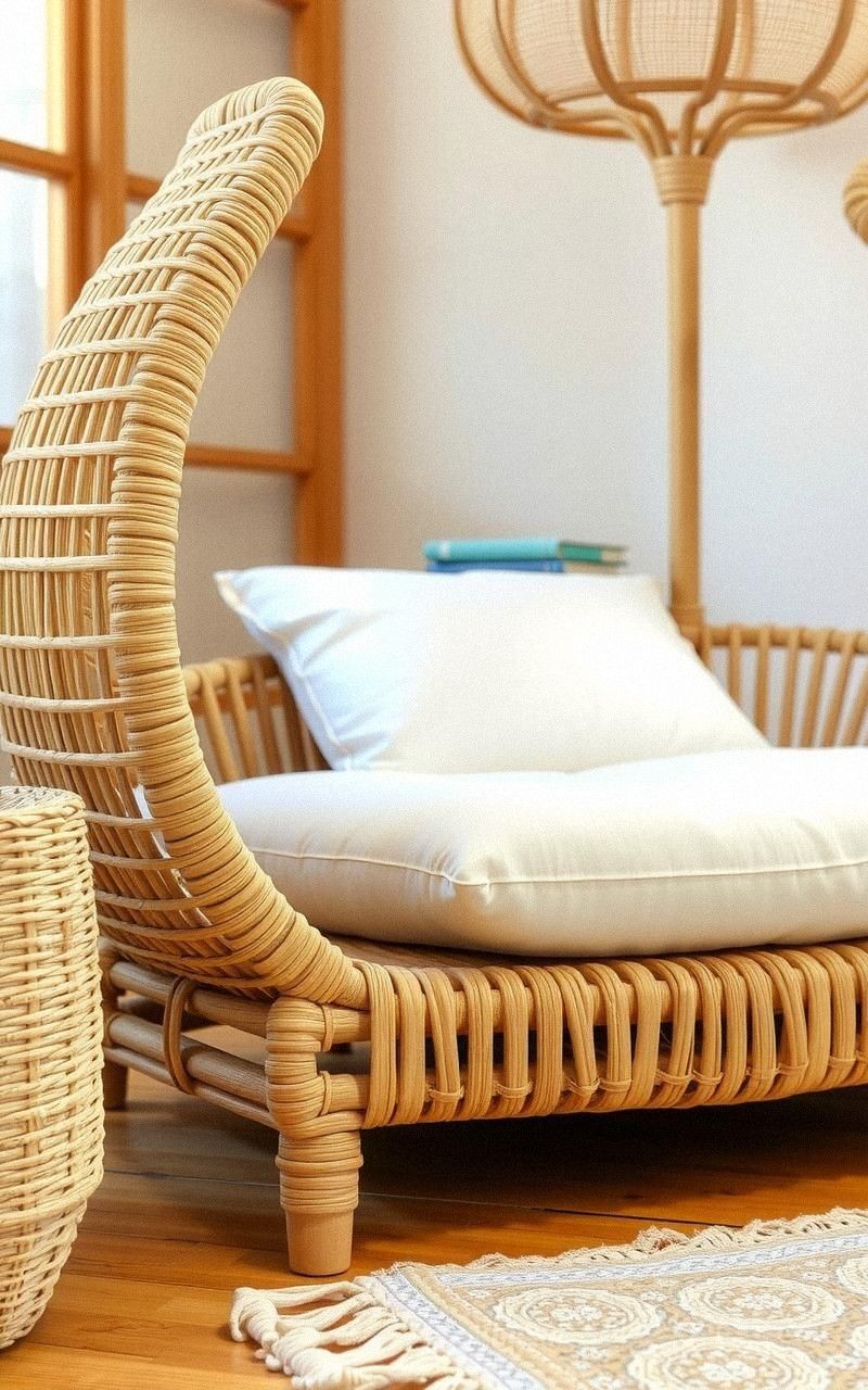 Handwoven Rattan Floor Cushion Frame With Soft Pillow